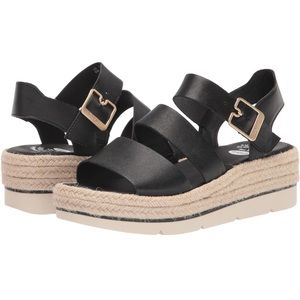 Dr. Scholl's Once Twice Espadrille Platform Wedge Sandal Black 7.5 New